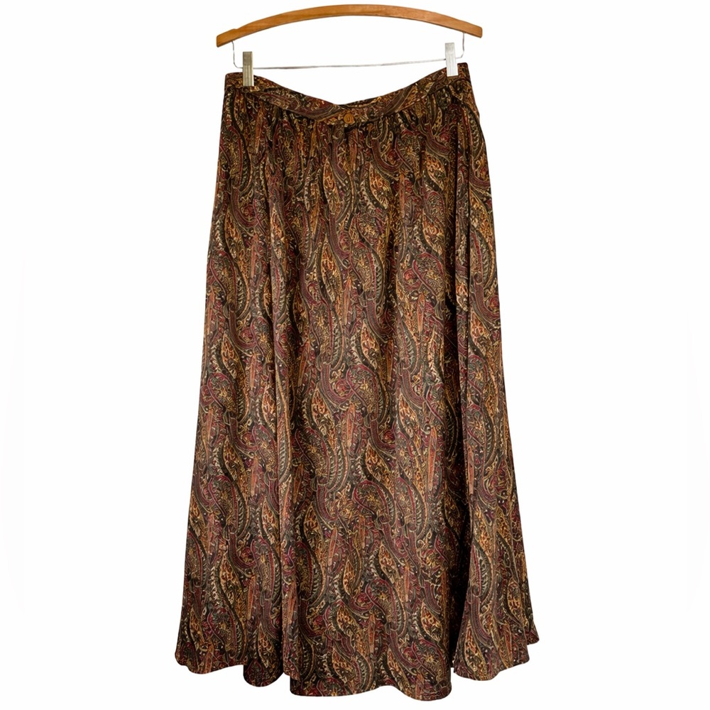 Kovet Earthy Paisley Midi Skirt Size 14 | Boho Rayon Flowy Fall Skirt
